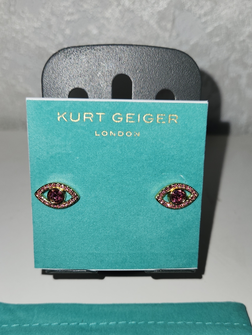 Kurt Geiger Pink and Gold Eye Stud Earrings With A Dust Bag - Picture 2 of 4